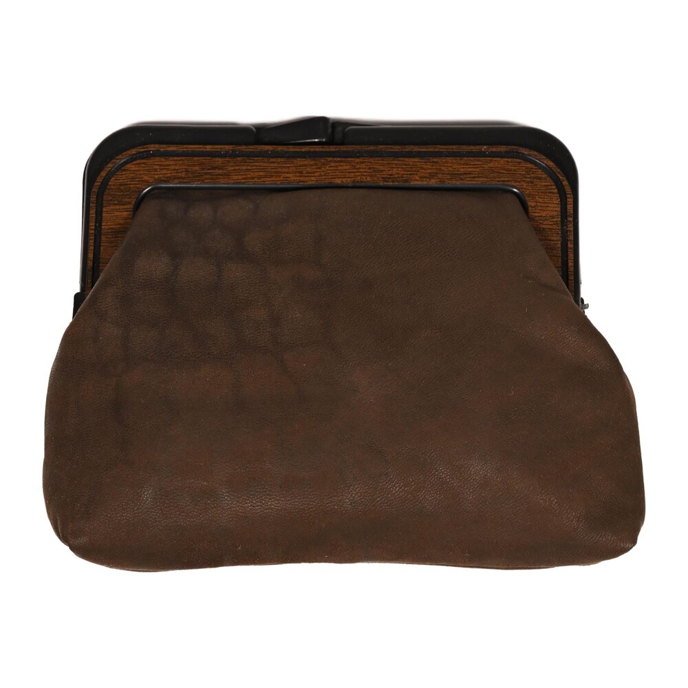 Vintage Genuine Brown Leather Clutch Bag 1970s 1980s — With Box